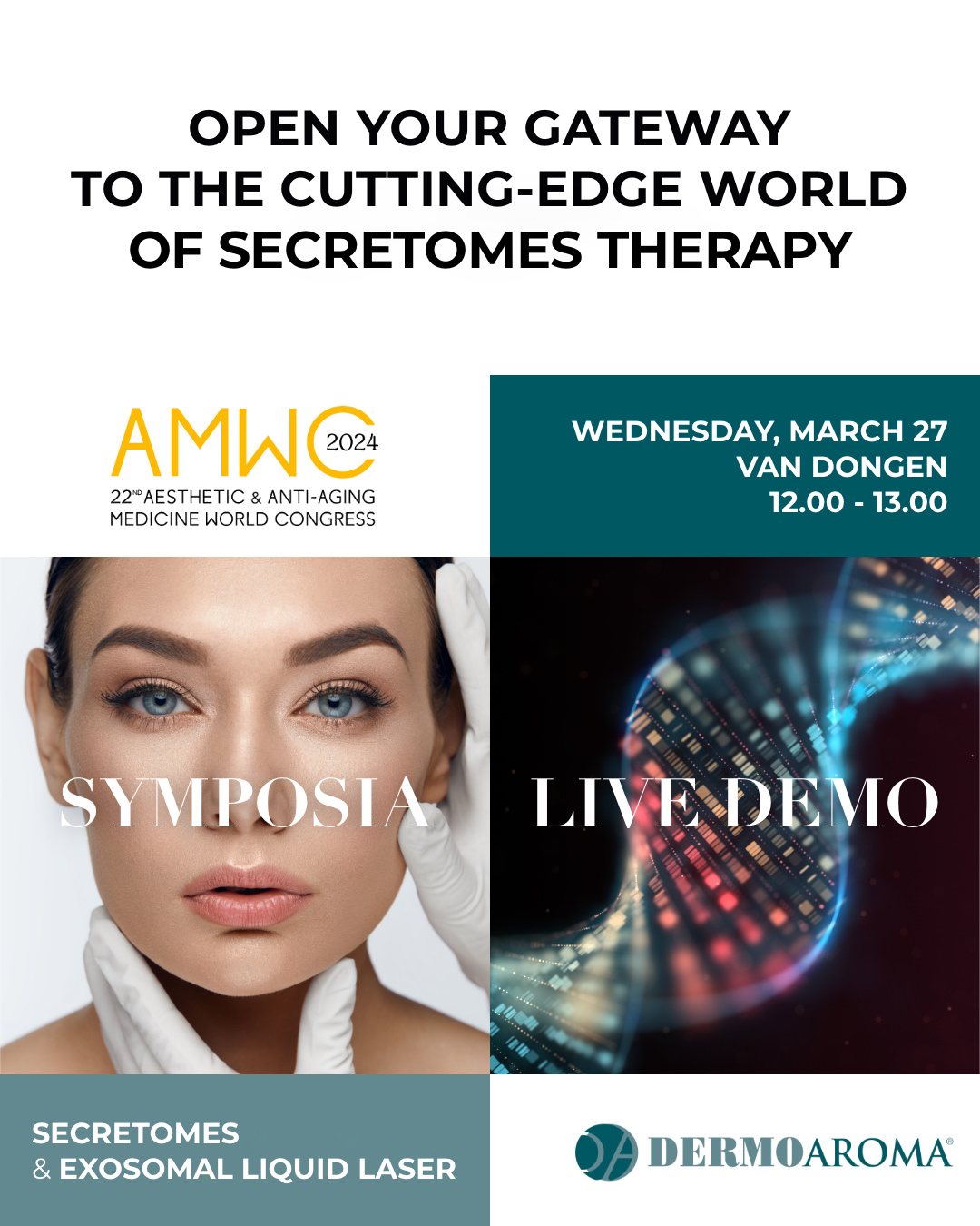Discover the cutting-edge world of exosome therapy in skin regeneration with Dermoaroma at AMWC 2024 COVER